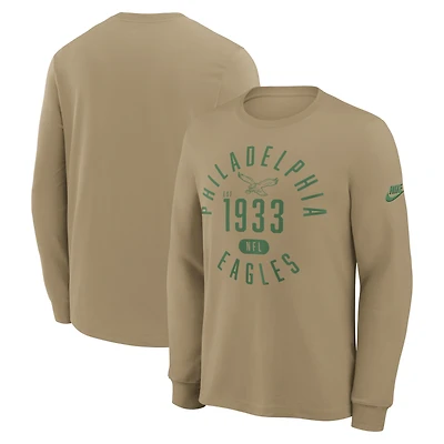 T-shirt à manches longues Nike pour homme, coloris beige, Philadelphia Eagles Blitz Package Rewind Slub Dri-FIT