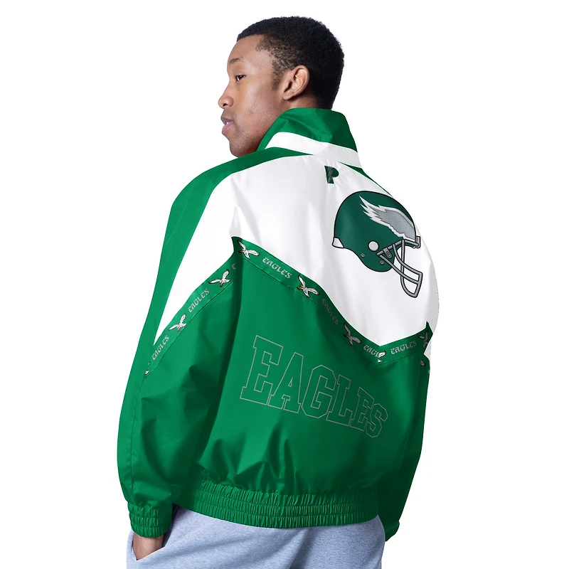 Veste légère à fermeture éclair complète Pro Player blanche/verte Kelly des Philadelphia Eagles Retro Tape II pour homme