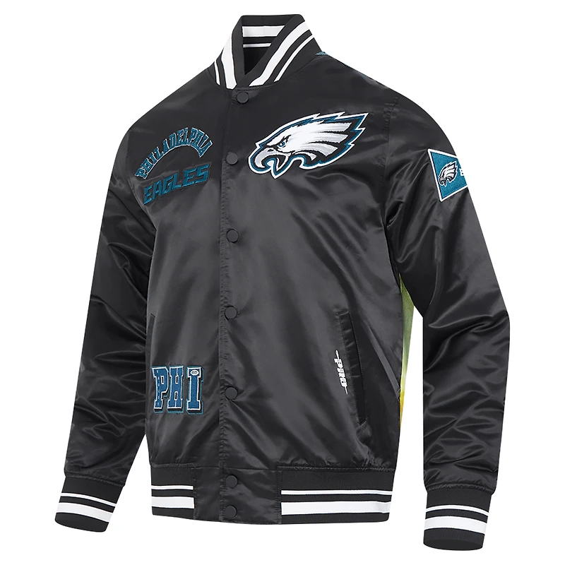 Men's Pro Standard Black Philadelphia Eagles Sublimated Satin Full-Snap Jacket