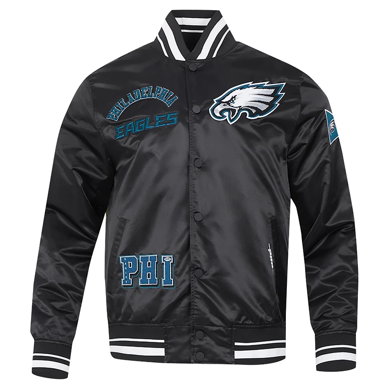 Veste à boutons-pression en satin sublimé Pro Standard noire Philadelphia Eagles pour homme