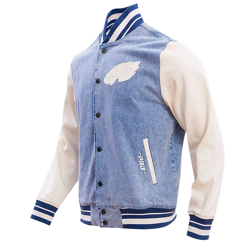 Men's Pro Standard  Denim Philadelphia Eagles Varsity Blues Full-Snap Jacket