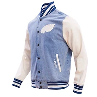 Men's Pro Standard  Denim Philadelphia Eagles Varsity Blues Full-Snap Jacket