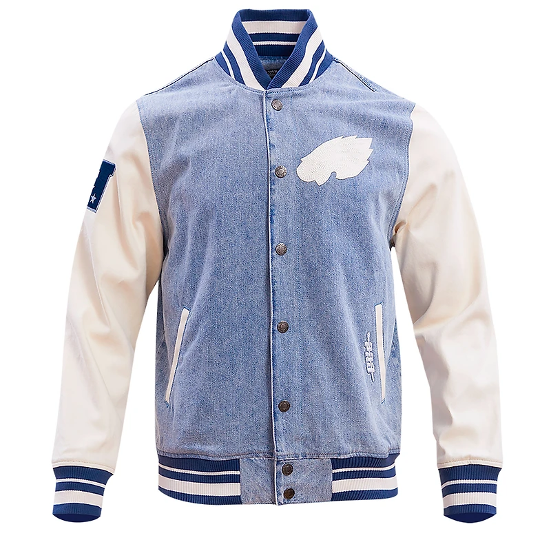 Men's Pro Standard  Denim Philadelphia Eagles Varsity Blues Full-Snap Jacket