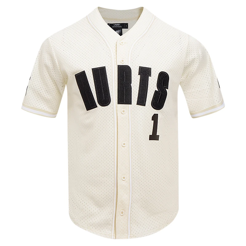 Maillot de baseball boutonné triple ton sur pour hommes Pro Standard Jalen Hurts crème Philadelphia Eagles nom et numéro