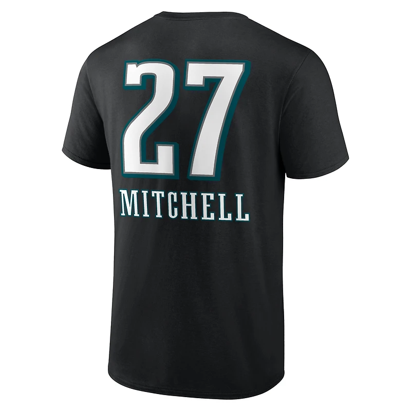 T-shirt noir pour homme Quinyon Mitchell avec nom et numéro de l'équipe des Philadelphia Eagles