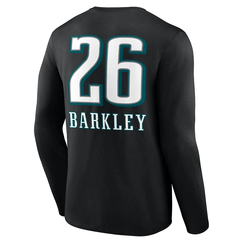 T-shirt à manches longues noir Saquon Barkley pour homme, avec nom et numéro de l'équipe des Philadelphia Eagles