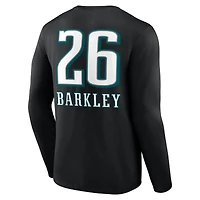 T-shirt à manches longues noir Saquon Barkley pour homme, avec nom et numéro de l'équipe des Philadelphia Eagles