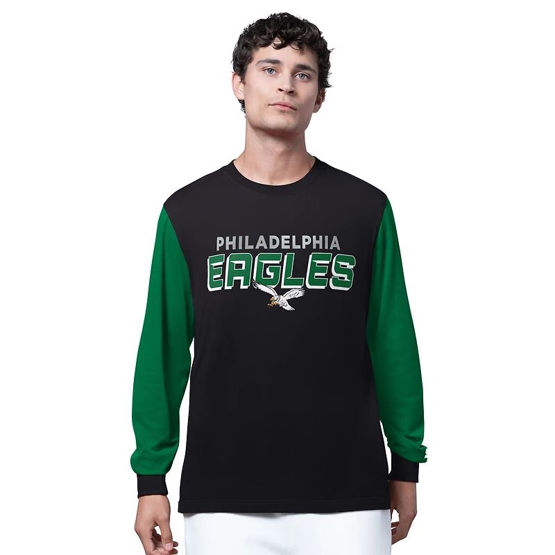 T-shirt à manches longues Starter noir/vert nuit Philadelphia Eagles Thursday Night Gridiron pour homme