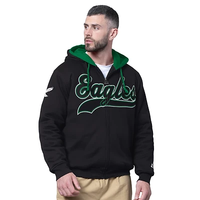 Men's Starter Black Philadelphia Eagles Big Shot Throwback Full-Zip Double Hoodie