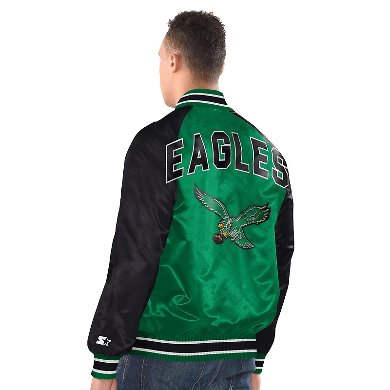 Men's Starter Kelly Green/Black Philadelphia Eagles Inductee Raglan Full-Snap Varsity Jacket