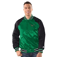 Veste universitaire Starter pour homme, vert Kelly/noir, modèle Philadelphia Eagles Intronisé, raglan, à boutons-pression.