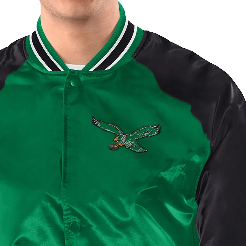 Men's Starter Kelly Green/Black Philadelphia Eagles Inductee Raglan Full-Snap Varsity Jacket