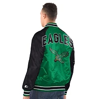 Men's Starter  Kelly Green/Black Philadelphia Eagles Inductee Raglan Full-Snap Varsity Jacket