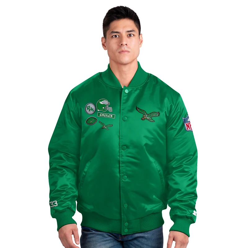 Men's Starter Kelly Green Philadelphia Eagles Exclusive Satin Full-Snap Varsity Jacket