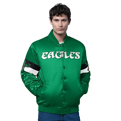 Veste de départ Kelly Green pour homme, triple option satinée, logo vintage, Philadelphia Eagles, à boutons-pression