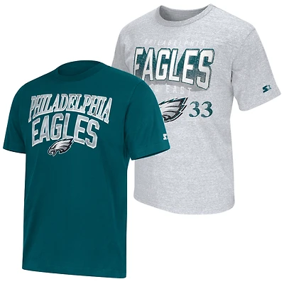Men's Starter Midnight Green/Gray Philadelphia Eagles Two-Pack Logo T-Shirt Set