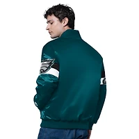 Men's Starter Midnight Green Philadelphia Eagles Triple Option Satin Varsity Full-Snap Jacket