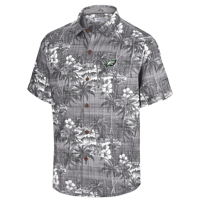 Men's Tommy Bahama Black Philadelphia Eagles Coconut Point Isla Palmetta Camp Button-Up Shirt