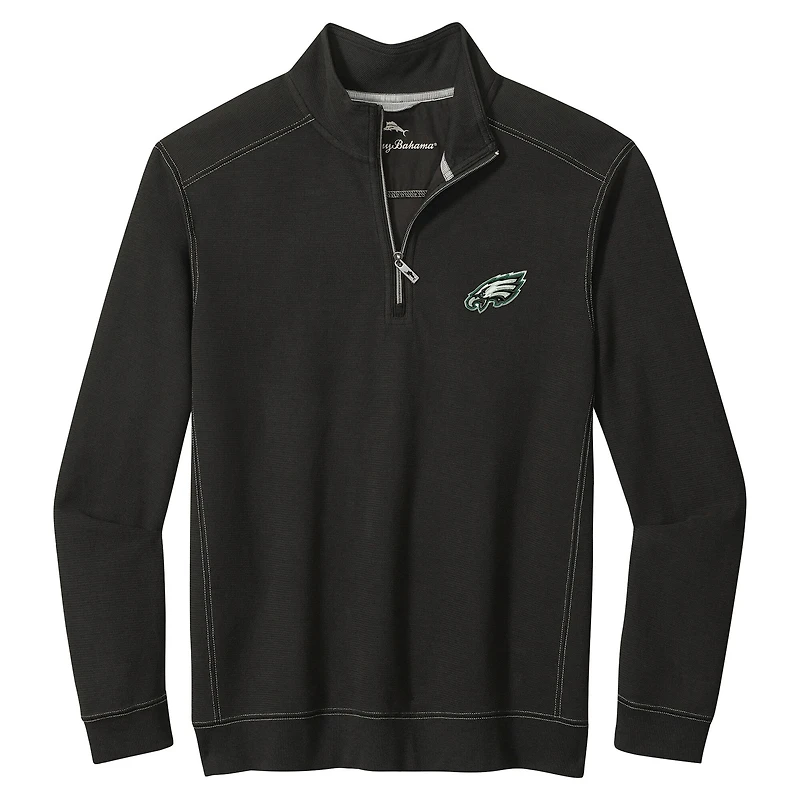 Pull demi-zippé Tommy Bahama noir pour homme des Philadelphia Eagles Sport Tobago