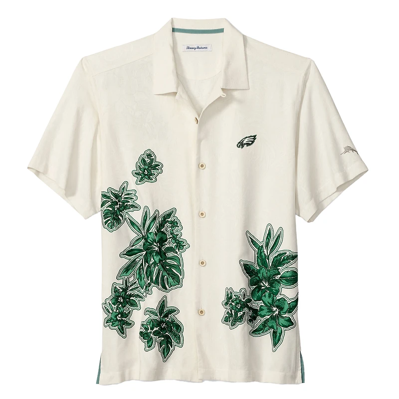 Chemise boutonnée Tommy Bahama crème Philadelphia Eagles Hibiscus Camp pour homme