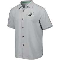 Men's Tommy Bahama Gray Philadelphia Eagles Coconut Point Frondly Fan Camp IslandZone Button-Up Shirt