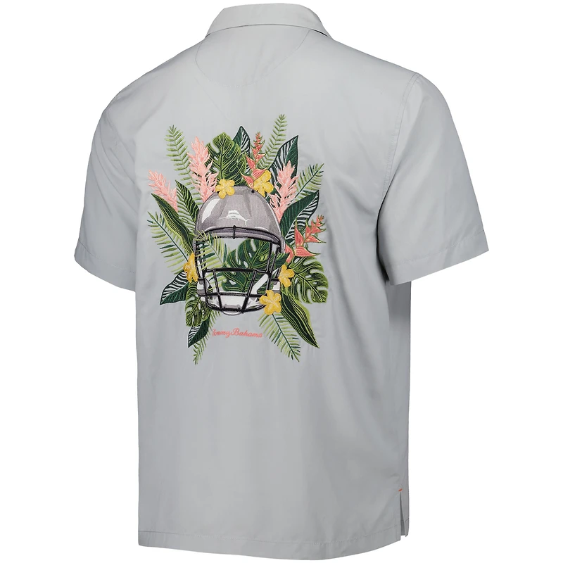 Men's Tommy Bahama Gray Philadelphia Eagles Coconut Point Frondly Fan Camp IslandZone Button-Up Shirt