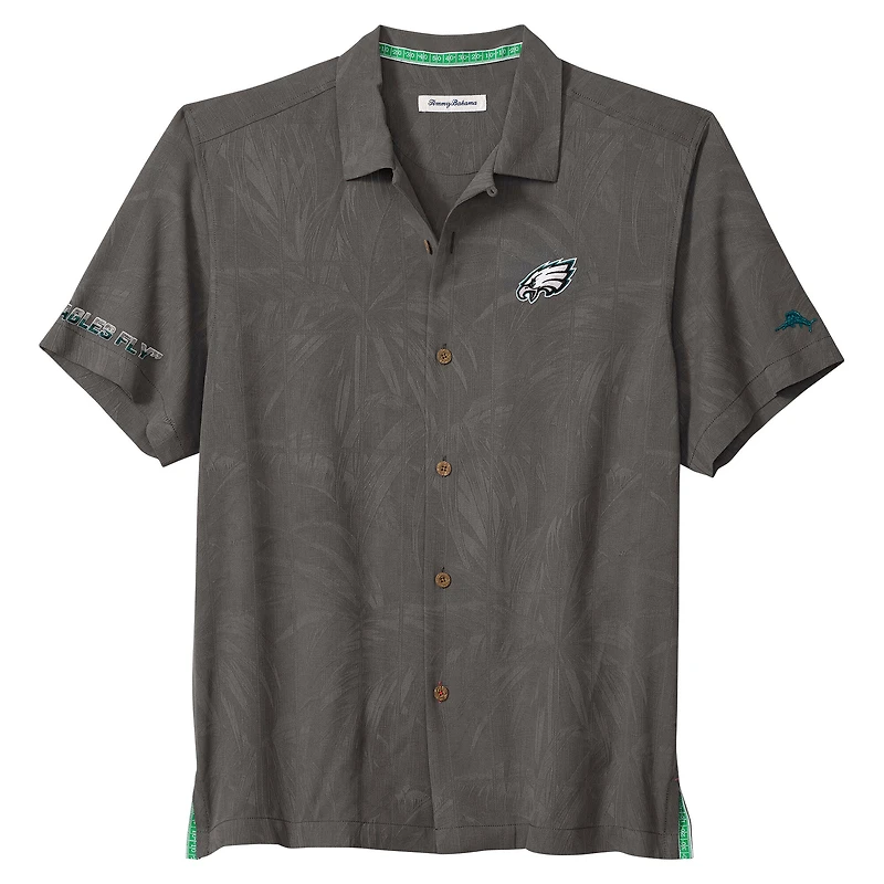 Chemise boutonnée Tommy Bahama grise Philadelphia Eagles Endzone Paradise COOLMAX pour homme