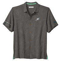 Chemise boutonnée Tommy Bahama grise Philadelphia Eagles Endzone Paradise COOLMAX pour homme