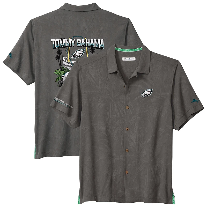 Men's Tommy Bahama Gray Philadelphia Eagles Endzone Paradise COOLMAX Button-Up Shirt