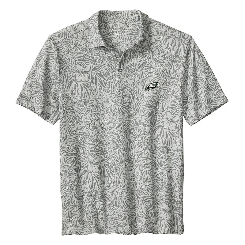 Men's Tommy Bahama Gray Philadelphia Eagles IslandZone Wild Hibiscus Tri-Blend Polo