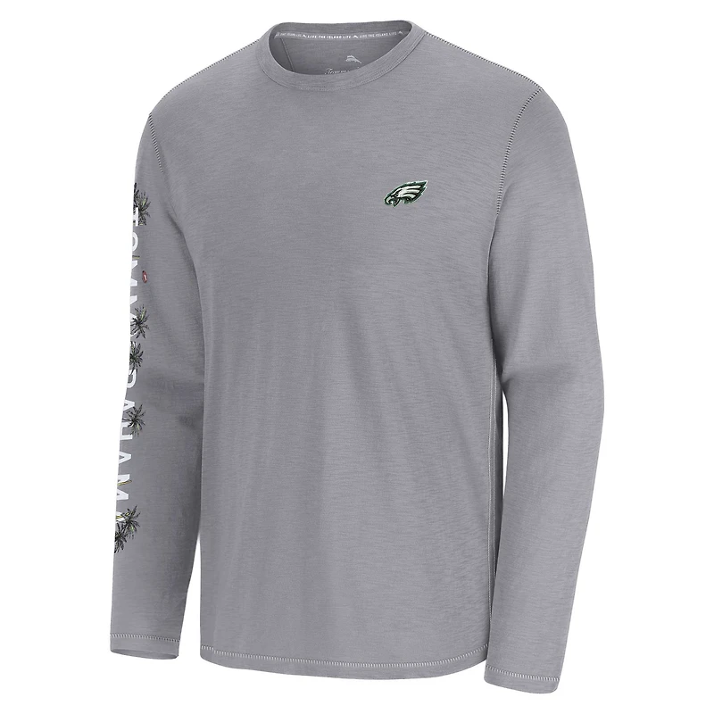 Men's Tommy Bahama Gray Philadelphia Eagles Oasis Endzone Lux Long Sleeve T-Shirt