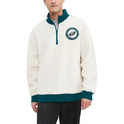 Men's Tommy Hilfiger Cream Philadelphia Eagles Jordan Sherpa Quarter-Zip Sweatshirt