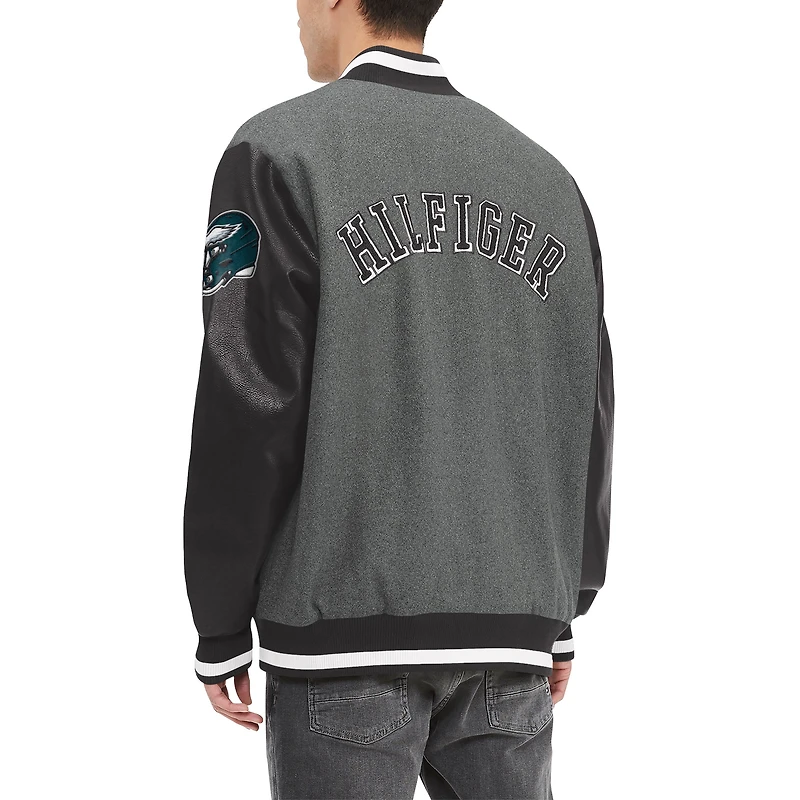 Veste universitaire entièrement zippée Tommy Hilfiger gris chiné/noir pour hommes des Philadelphia Eagles Gunner