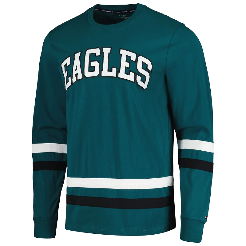 T-shirt à manches longues Tommy Hilfiger vert nuit/noir Philadelphia Eagles Nolan pour hommes