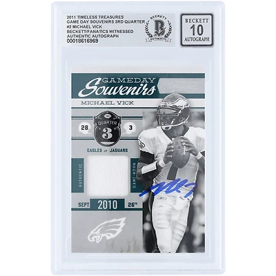 Michael Vick Philadelphia Eagles Autographed 2011 Panini Timeless Treasures Game Day Souvenirs 3rd Quarter Jersey Relic #2 #/250 Beckett Fanatics Witnessed Authenticated 10 Card