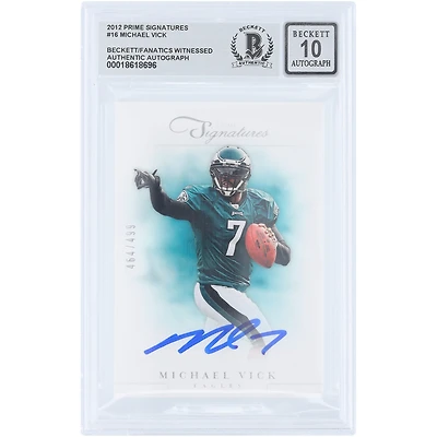 Michael Vick Philadelphia Eagles Autographed 2012 Panini Prime Signatures #16 #/499 Beckett Fanatics Witnessed Authenticated 10 Card