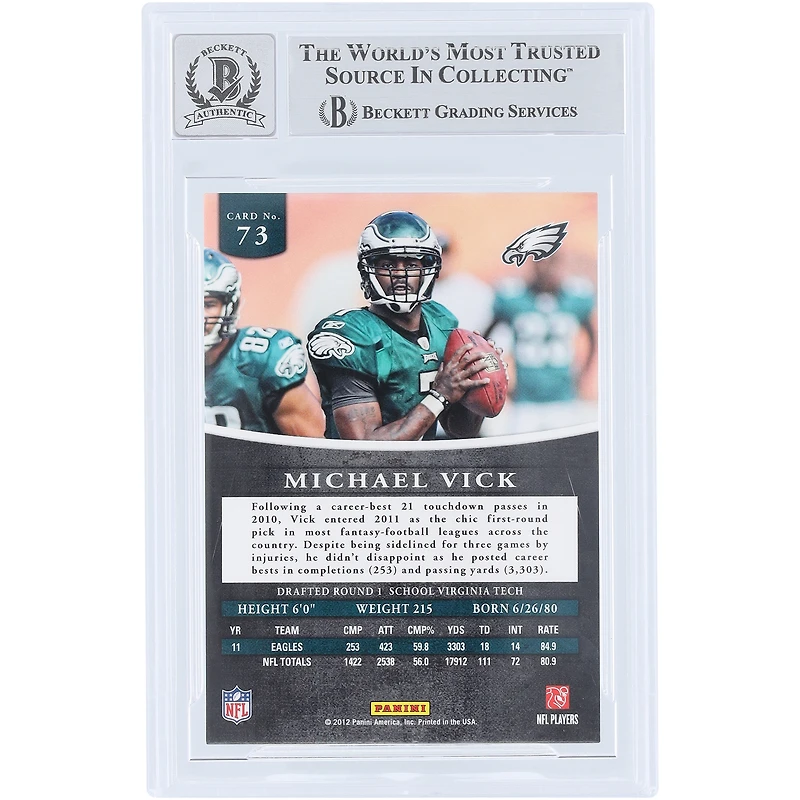 Michael Vick Philadelphia Eagles Autographed 2012 Panini Prominence #73 #/897 Beckett Fanatics Witnessed Authenticated 10 Card