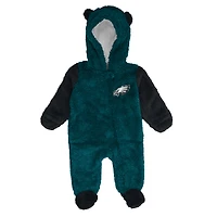 Newborn & Infant Outerstuff Midnight Green Philadelphia Eagles Stay Napping Teddy Fleece Bunting Full-Zip Sleeper