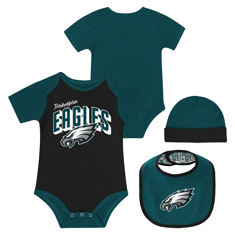 Ensemble body, bavoir et bonnet Dynamic Duo pour nouveau-né bébé Philadelphia Eagles