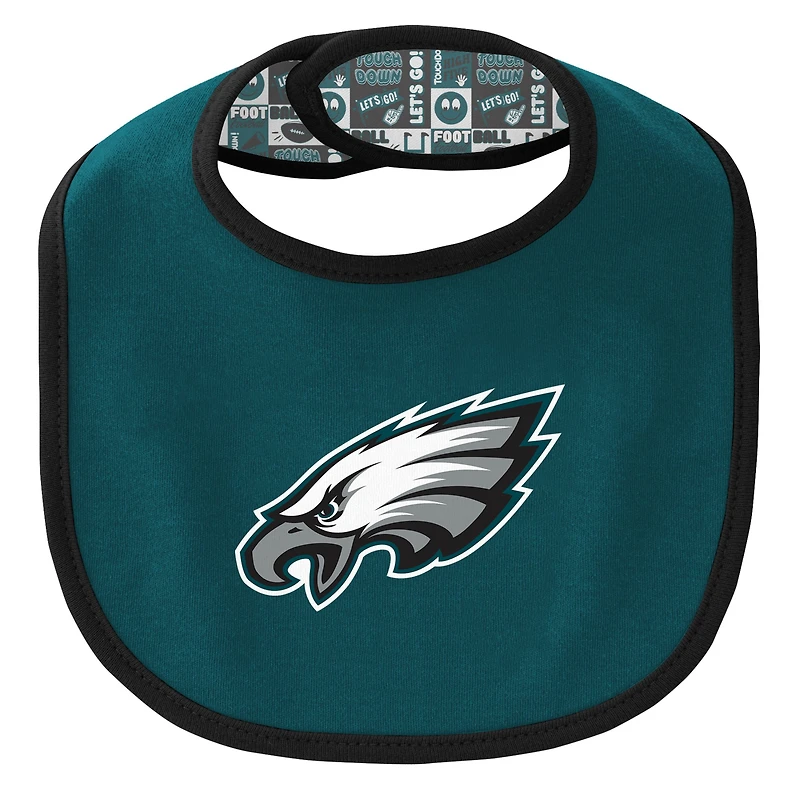 Ensemble body, bavoir et bonnet Dynamic Duo pour nouveau-né bébé Philadelphia Eagles