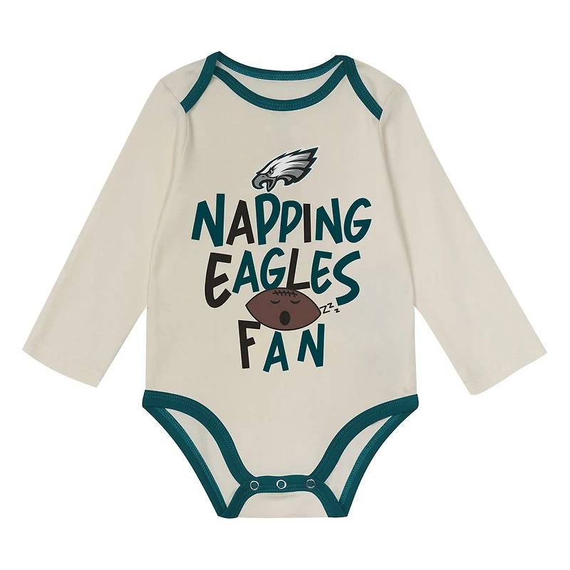 Newborn Outerstuff Midnight Green Philadelphia Eagles Little Champ Three-Piece Long Sleeve Bodysuit, Pants and Cuffed Hat Set