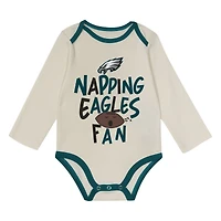Newborn Outerstuff Midnight Green Philadelphia Eagles Little Champ Three-Piece Long Sleeve Bodysuit, Pants and Cuffed Hat Set