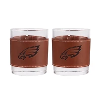 Lot de 2 verres à whisky Philadelphia Eagles de 12 oz avec emballage en cuir
