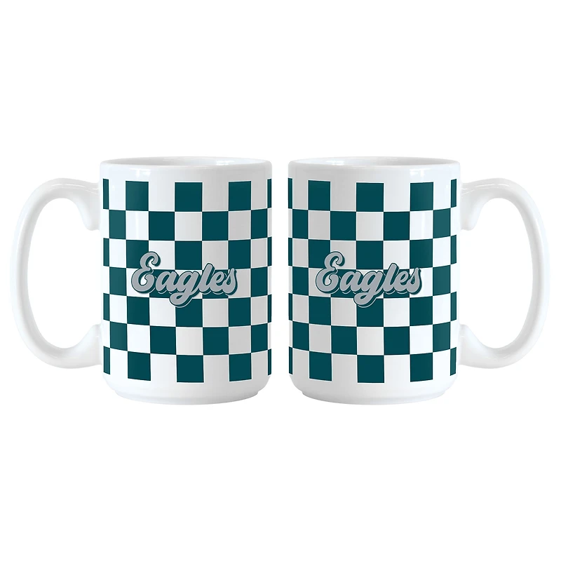 Lot de 2 tasses à motif de damier Philadelphia Eagles de 15 oz