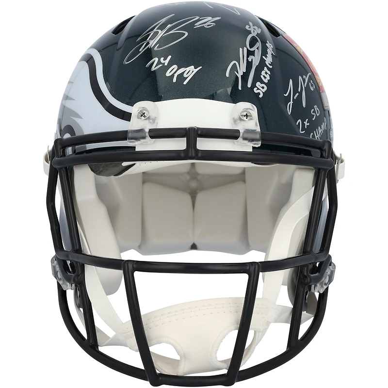 Casque Riddell authentique dédicacé par les Philadelphia Eagles pour le Super Bowl LIX Champions Speed ​​avec 15 signatures et inscriptions multiples - Édition limitée à 50 exemplaires