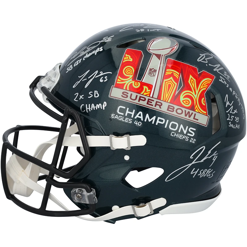 Casque Riddell authentique dédicacé par les Philadelphia Eagles pour le Super Bowl LIX Champions Speed ​​avec 15 signatures et inscriptions multiples - Édition limitée à 50 exemplaires