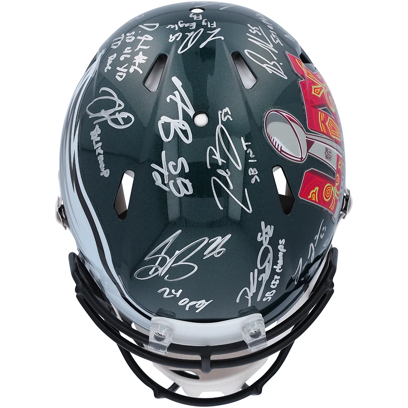 Casque Riddell authentique dédicacé par les Philadelphia Eagles pour le Super Bowl LIX Champions Speed ​​avec 15 signatures et inscriptions multiples - Édition limitée à 50 exemplaires