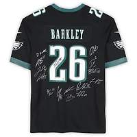 Maillot Nike noir dédicacé par Saquon Barkley des Philadelphia Eagles lors du Super Bowl LIX, avec 15 signatures - Édition limitée à 10 exemplaires