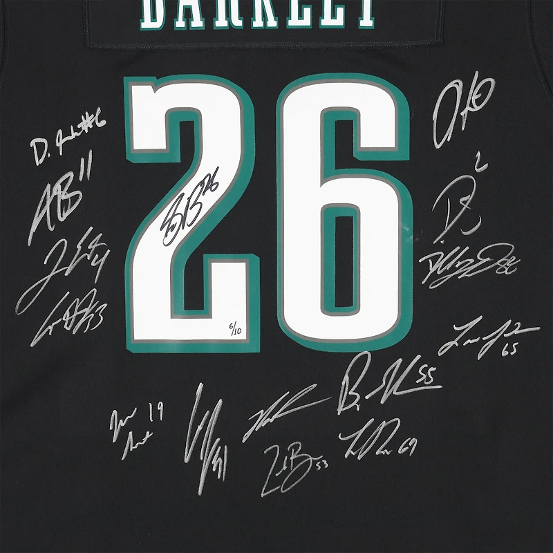 Maillot Nike noir dédicacé par Saquon Barkley des Philadelphia Eagles lors du Super Bowl LIX, avec 15 signatures - Édition limitée à 10 exemplaires