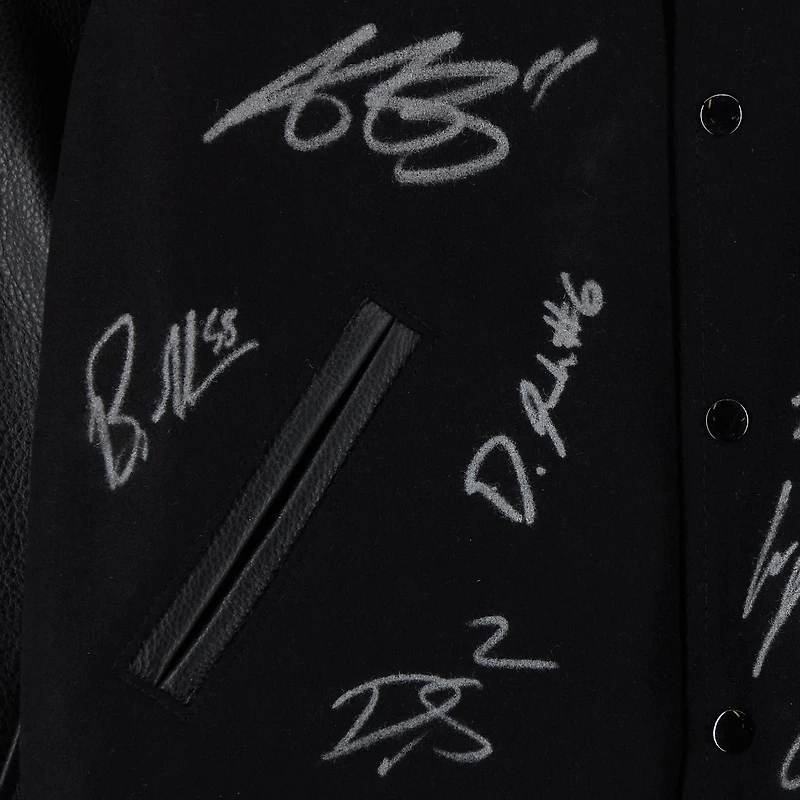 Philadelphia Eagles Super Bowl LIX Champions Autographed Letterman Jacket with at least 10 Signatures featuring Jalen Hurts, Saquon Barkley, Dallas Goedert, Cooper DeJean, A.J. Brown, DeVonta Smith, and more! - Limited Edition #1/1